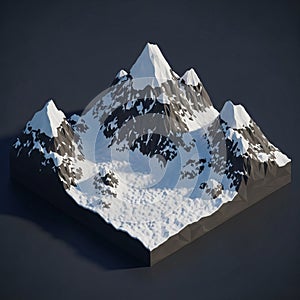 Low Poly Isometric 3D Model of Snow- Capped Mountains mountain range snow-capped