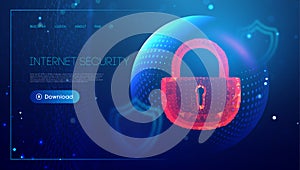 Low poly lock data security concept. Cyber security computer network. Cyber crime vector illustration. digital lock