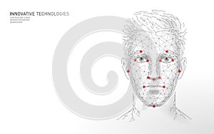 Low poly male human face biometric identification. Recognition system concept. Personal data secure access scanning