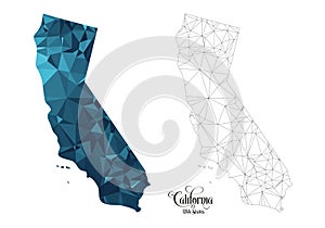 Low Poly Map of California State USA. Polygonal Shape Vector Illustration