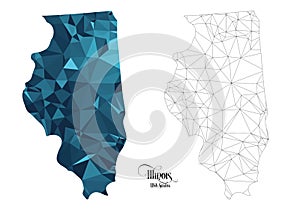 Low Poly Map of Illinois State USA. Polygonal Shape Vector Illustration