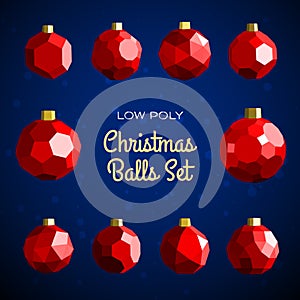 Low poly marry christmas balls set
