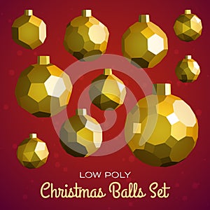 Low poly marry christmas balls set