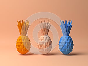 Low poly model of pineapple in bright colors