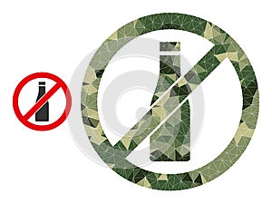 Low-Poly Mosaic Forbid Beer Bottle Icon in Camouflage Military Colors