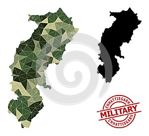 Low-Poly Mosaic Map of Chhattisgarh State and Scratched Military Stamp Seal