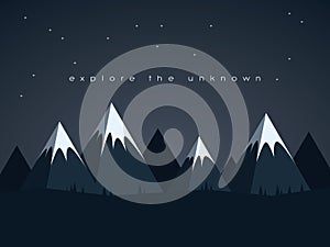 Low poly mountains night landscape vector