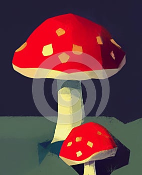 Low poly mushroom - stylized digitar art photo