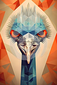 Low poly ostrich head on polygonal background. Vector illustration