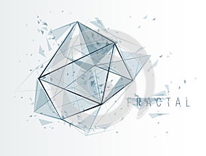 Low poly particles abstract vector background, polygonal fractal design, 3D dimensional element with connected lines, mesh object