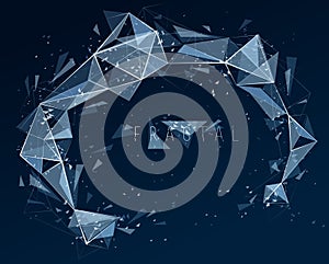 Low poly particles abstract vector background, polygonal fractal design, 3D dimensional element with connected lines, mesh object