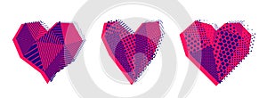 Low poly pattern geometric heart vector icons or logos set, graphic design 3d love theme element.