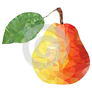 Low poly pear on white background. Low Poly Vector illustration.