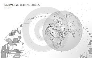 Low poly planet Earth space debris. Environmental atmosphere waste artificial metal satellite pollution. Orbital garbage