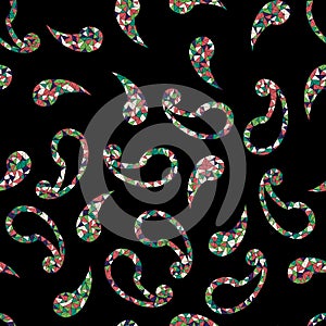 Low-poly polygonal paisley background. Seamless.