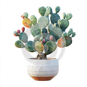 Low Poly Prickly Pear Cactus in Geometric Pot