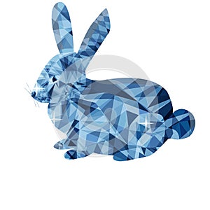 Low poly rabbit on a white background, isolated. Polygonal style trendy modern logo design. Suitable for printing on a T