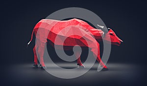 Low poly red buffalo on black