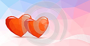 Low poly red hearts on vanila background photo