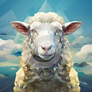 Low Poly Sheep Portrait: Surreal Vector Illustration With Detailed Skies photo