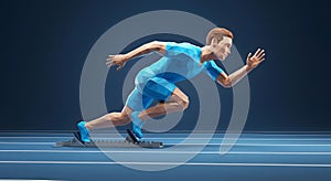 Low Poly Sprinter at Starting Blocks on Track
