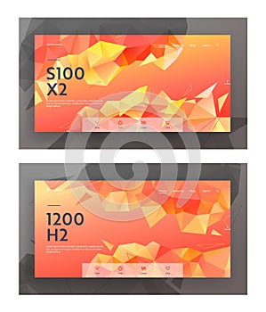 Low Poly Style Website Landing Page Banners Set, Modern Background with Triangle Polygonal Pattern. Creative Geometric Design