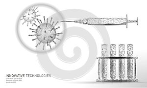 Low poly test tube virus syringe. Laboratory analysis medical disease infection treatment. Modern science technology