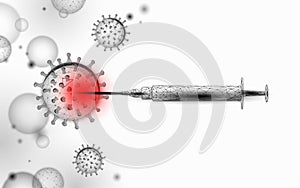 Low poly test tube virus syringe. Laboratory analysis medical disease infection treatment. Modern science technology