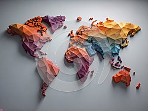 Low poly three dimensional bass relief world map