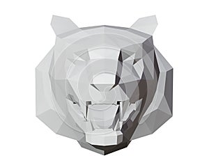 Low poly tiger head in full face, gray color