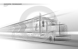 Low poly transport abstract truck. Lorry van fast delivery shipping logistic. Polygonal white gray speed highway