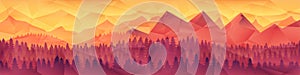 Low poly triangle geometrical background with mountain range over sunset. photo