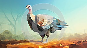 a low poly turkey standing in the middle of a field