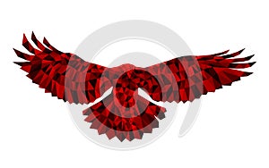 Low poly vector eagle in red halftone color effect isolated on white.