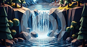 Low Poly Waterfall Landscape