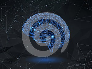 Low poly wireframe brain on dark space BG