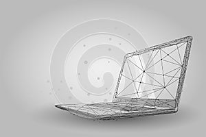 Low poly wireframe Laptop. Plexus lines and points vector