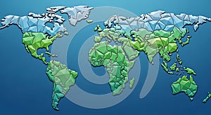 Low Poly World Map with Gradient Blue Background