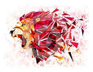 Low polygon lion geometric pattern explode. water color filter.