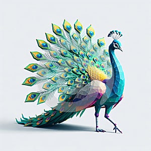 Low Polygon Style Illustrations of peacock animal on a White Background photo