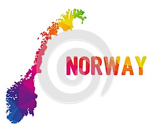 Low polygonal map of Norge with Norway typo sign photo