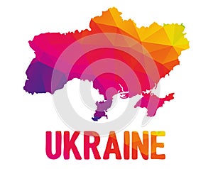 Low polygonal map of Ukraina Ukraine with Ukraine typo sign photo