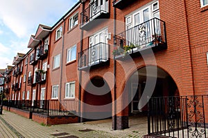 Low-rise apartment blocks in Swansea Harbor