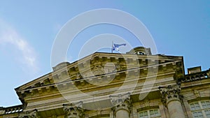 Low rotation angle view of EU European Union official symbol flag