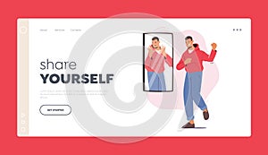Low Self Esteem, Loathing and Anger Landing Page Template. Male Character need Help, Mind Health Problem photo