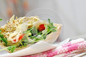 Low shot of healthy salad sandwich