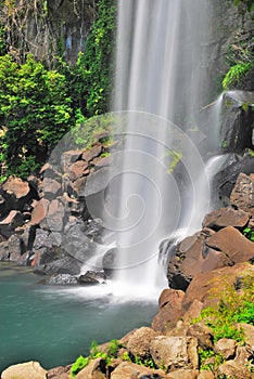 Low shot of majestic waterfall