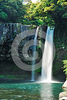 Low shot of majestic waterfall