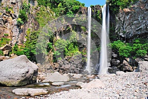 Low shot of majestic waterfall