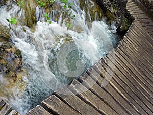 Low shutter speed of beautiful waterfalls, Plitvice lakes national park UNESCO, dramatic unusual scenic, green foliage alpine